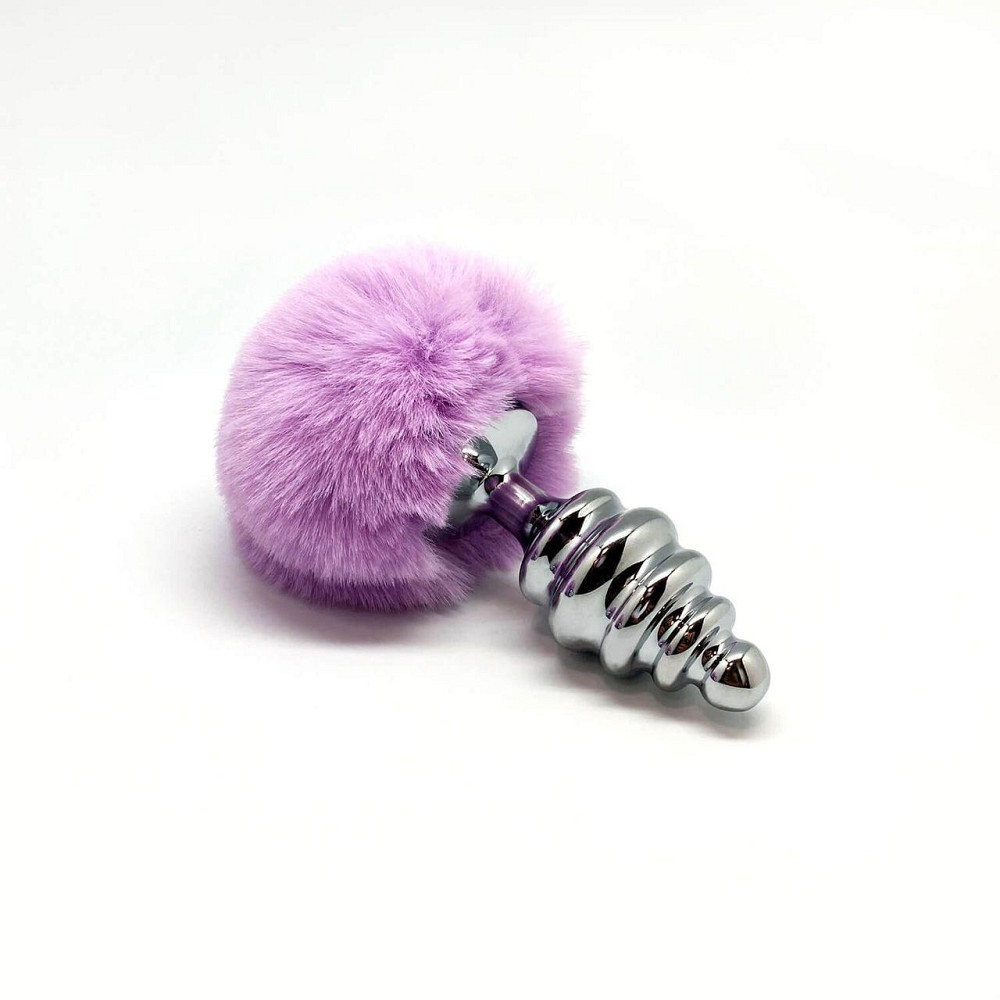 Металева анальна пробка Кролячий хвостик Alive Fluffy Twist Plug L Purple, діаметр 3,8 см Sex Aura Київ - фото 3