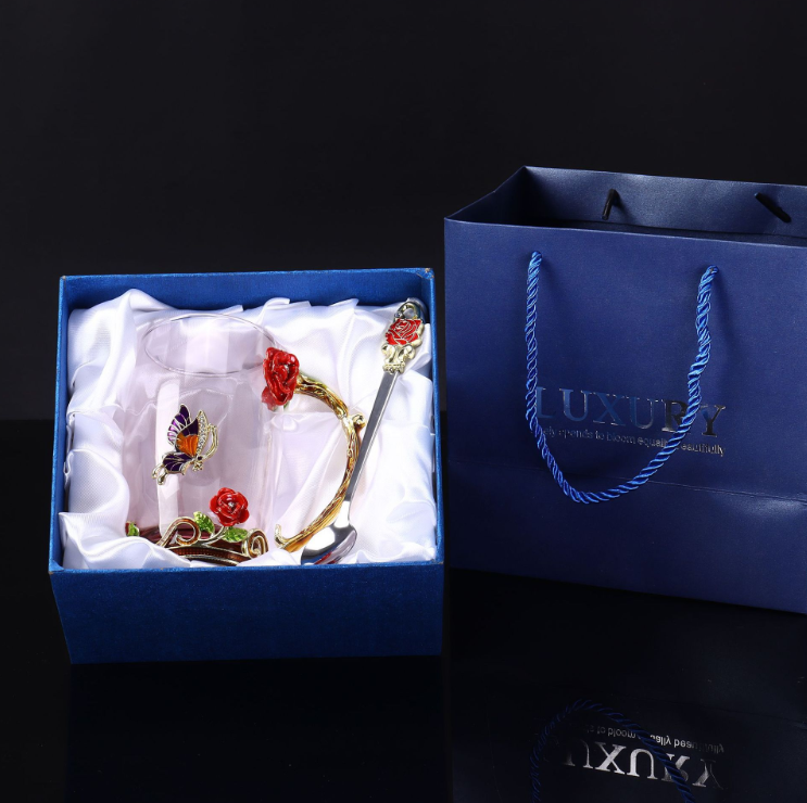 Чашка ПОДАРОЧНАЯ 350 мл стакан в металлическом подстаканнике с ложечкой Красная РОЗА, Подарочная упаковка Кременчуг - изображение 1