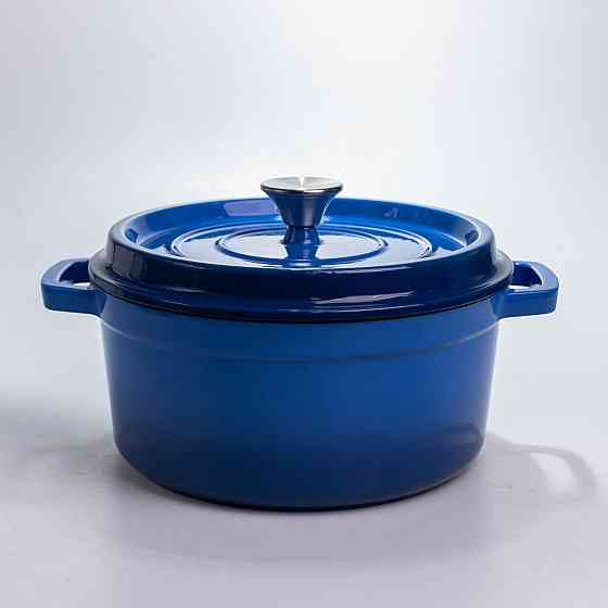 Каструля чавунна 4.5 л емальована з кришкою посуд для тушкування запікання томонія кухонна Синя HP-1-19-BLUE Коломия