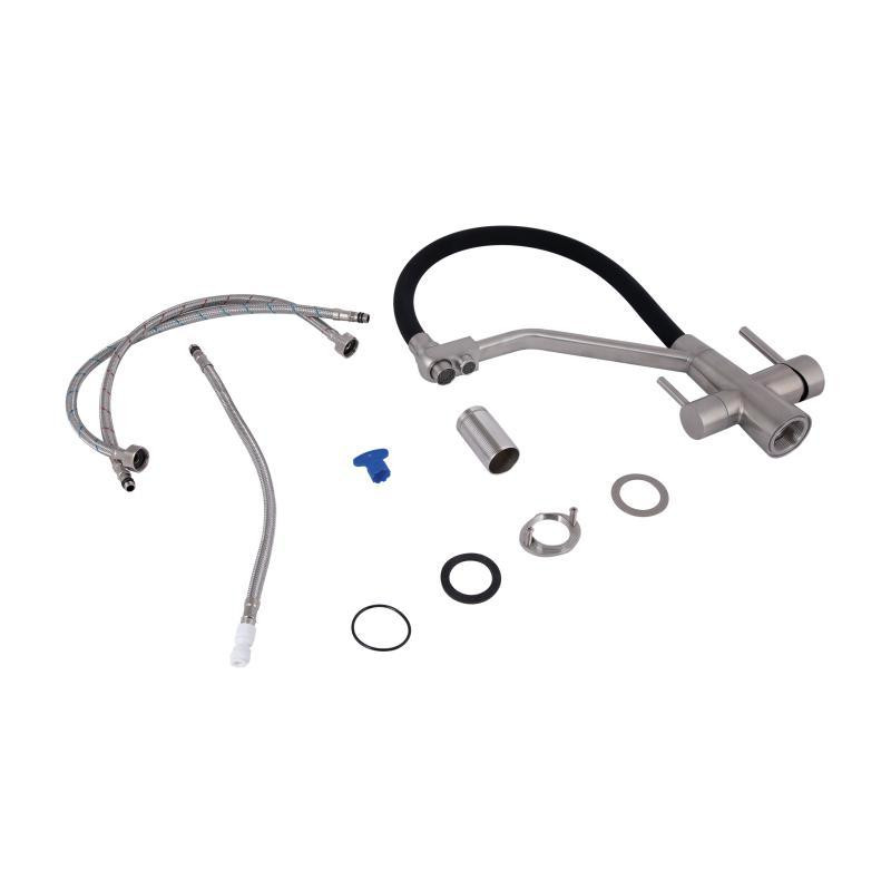 Змішувач для кухні Lidz Aria 020F3 з гнучким виливом та підключенням до фільтру LDARI020F3BNK37647 Black / Nicke Київ - фото 8