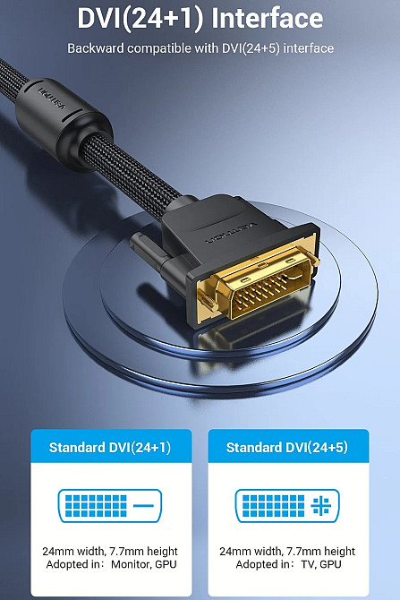 Кабель DVI-D 24M - 24M, 8.0 м, 2K 60Hz обплетення, з феритами Vention Винница - изображение 9