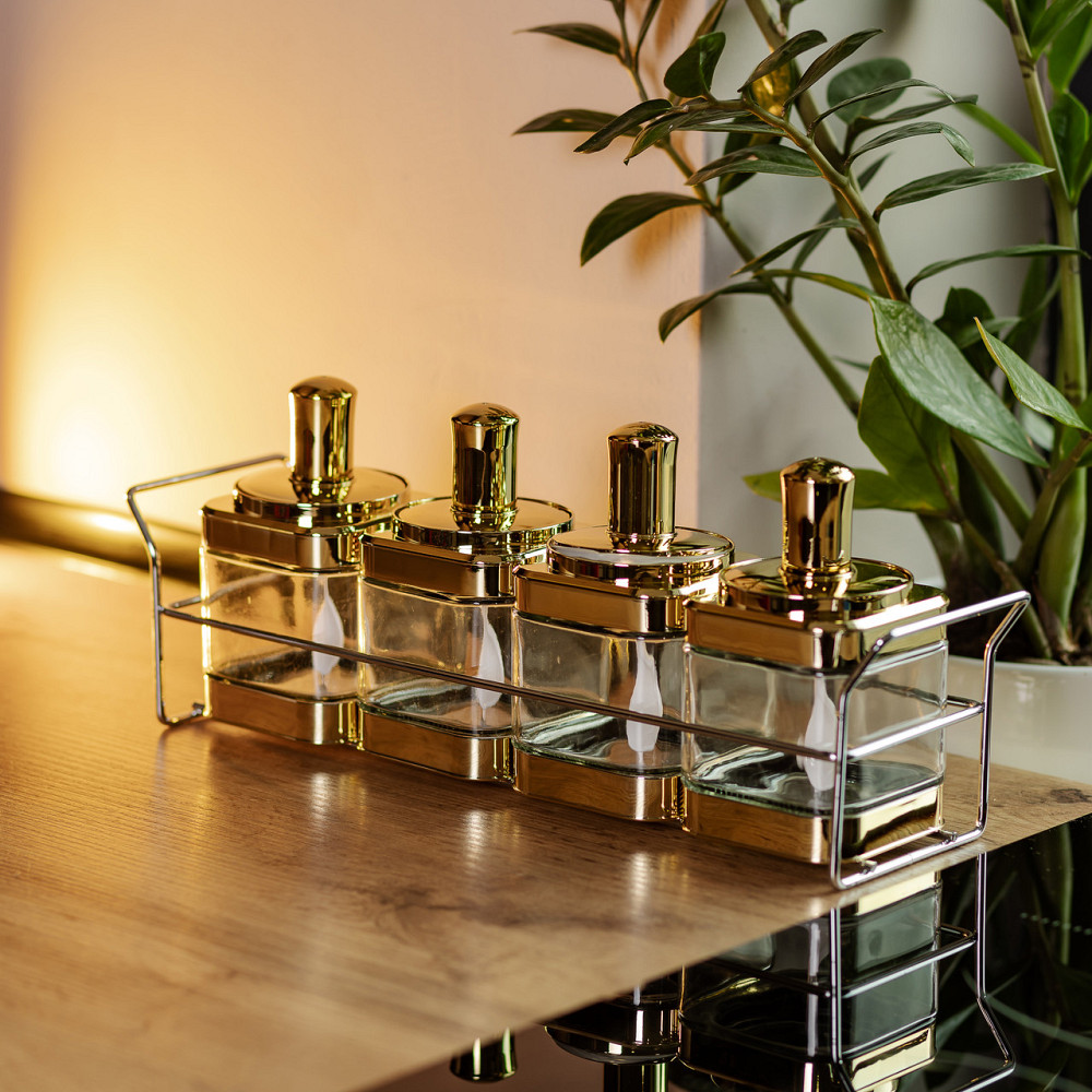 Набір банок для сипучих продуктів 4 штуки 350 мл скляні на металевій підставці HP-1336 Коломия - фото 7