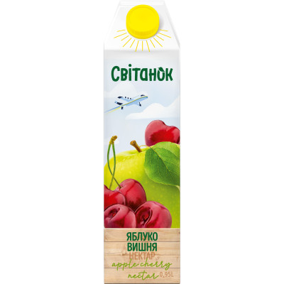 Сік Світанок Яблучно-вишневий нектар освітлений пастеризований 950 мл (4820209563771) Вінниця - фото 1