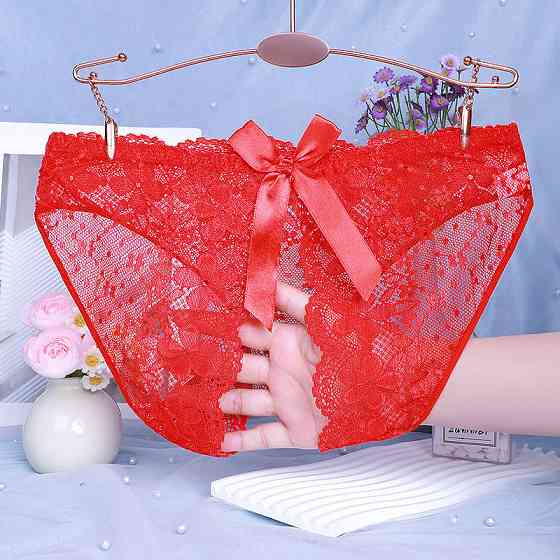 Трусики з розрізом мереживні з бантом 42-44 червоний Київ
