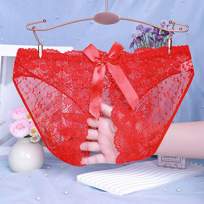 Трусики з розрізом мереживні з бантом 42-44 червоний Київ - фото 1