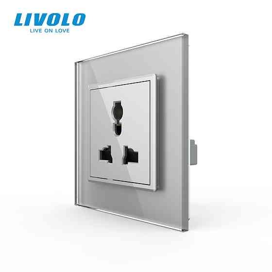 Розетка універсальна 12 стандартів в 1 Livolo сірий скло (VL-C7C1C-15) Коломыя