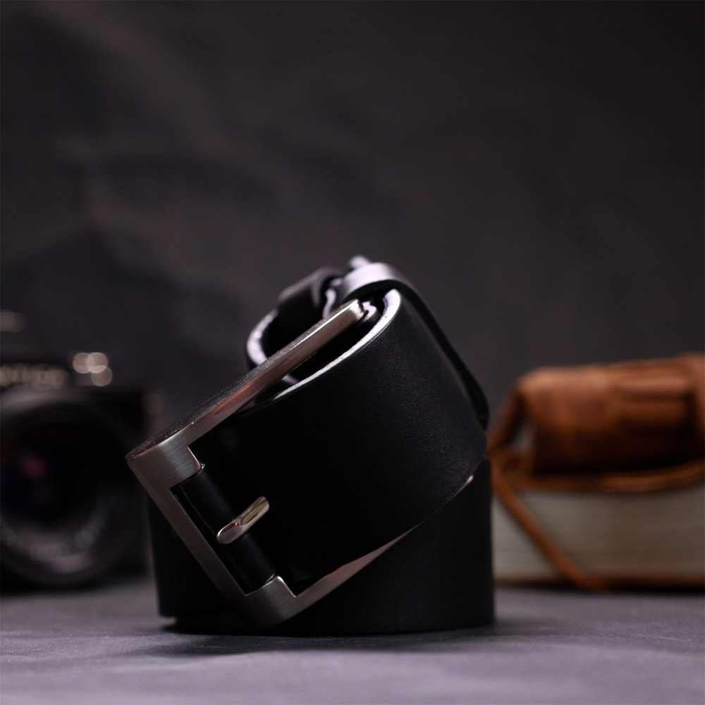 Цікавий ремінь під джинси з натуральної шкіри Чорний (GRANDE PELLE) Київ - фото 4