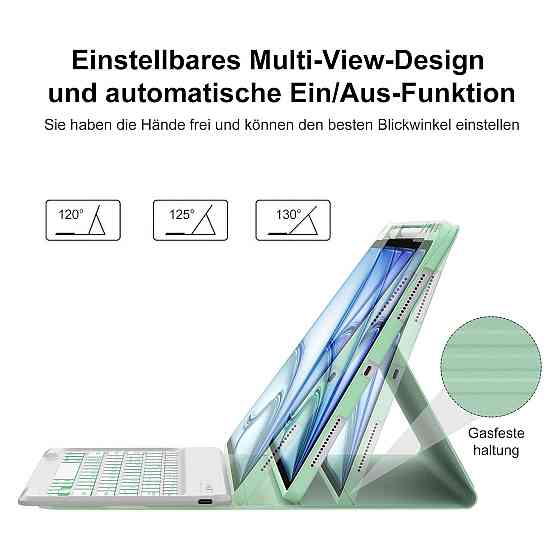 Чохол-клавіатура IVEOPPE для iPad Air 13 M4 M3 M2 м'ятний Bluetooth магнітна знімна QWERTZ підсвітка 450mAh 1мм 3 положення Київ