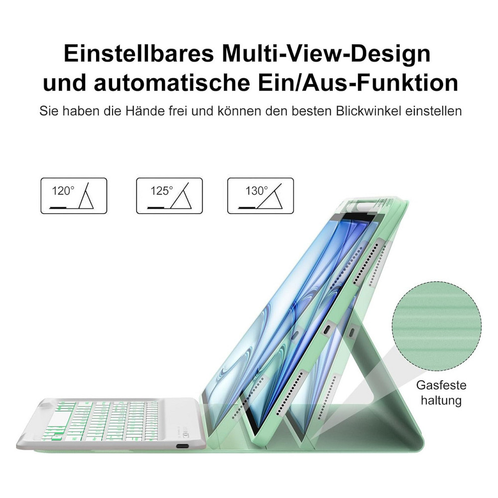 Чохол-клавіатура IVEOPPE для iPad Air 13 M4 M3 M2 м'ятний Bluetooth магнітна знімна QWERTZ підсвітка 450mAh 1мм 3 положення Київ - фото 2