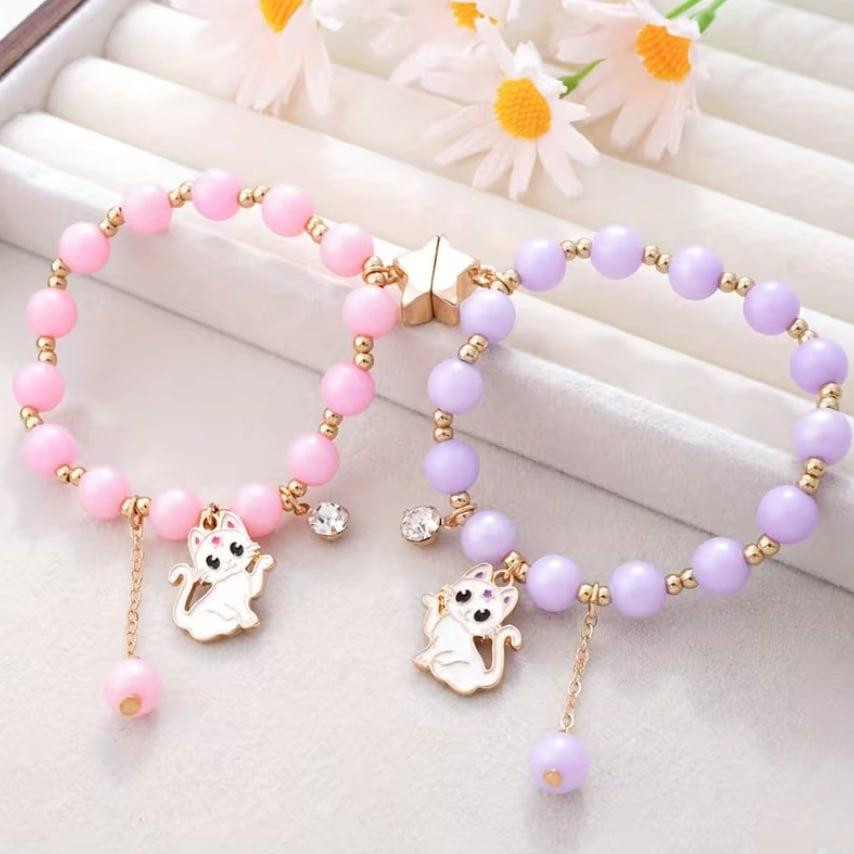 Парні дитячі браслети на резинці з підвісками котики, набір 2 шт Київ - фото 1