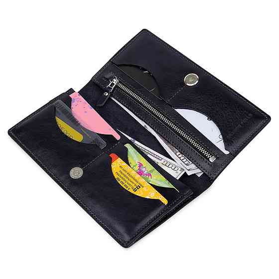 Вертикальне шкіряне портмоне унісекс GRANDE PELLE 11556 Синій Київ