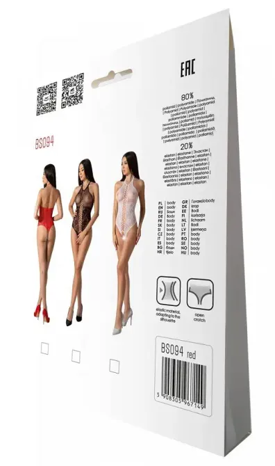 Бодістокінг з імітацією корсетної шнурівки Passion BS094 One Size, red, квітковий візерунок, з досту Львів - фото 7