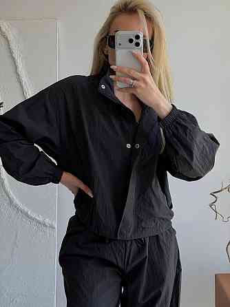 Женский стильный повседневный костюм из плащевки Черный Одесса