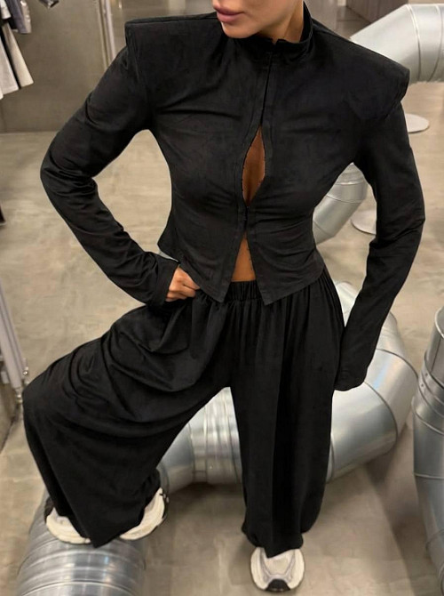 Жіночий стильний повсякденний костюм із замшільника дайвінгу Чорний, 44/46 Одеса - фото 2