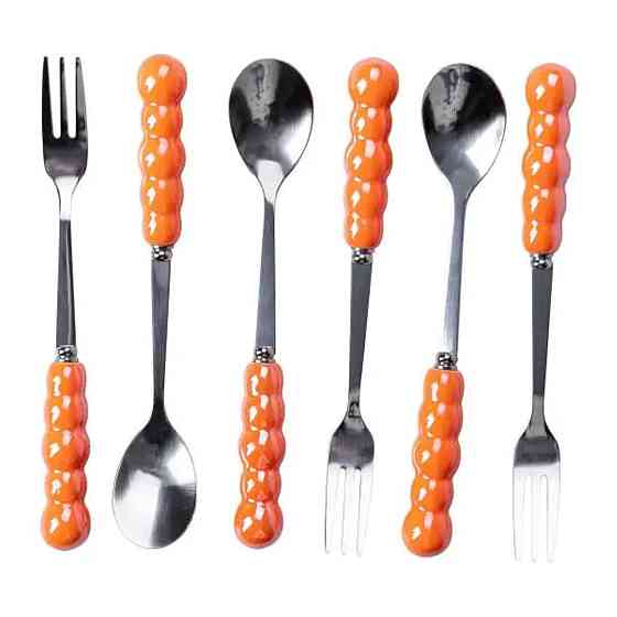 Yiwu Набір десертних виделок і ложок на 3 персони з підставкою з порцелянау 7 предметів Помаран Коломия