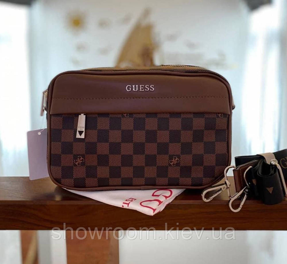 Мужская удобная сумка на плечо Guess (7514) коричневая Киев - изображение 3