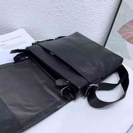 Кожаная мужская сумка через плечо мягкая черная Tiding Bag 12977 Каменское