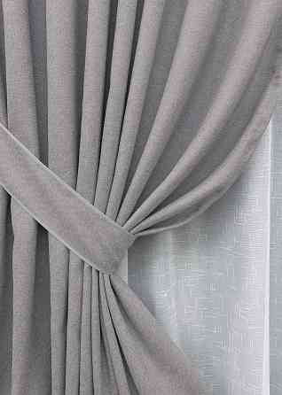 Комплект штор VR-Textil льон преміум ELEMENTA 200х270 2шт і Тюль 600х270 1866ш-115т світло-сірий з білим 71-067/7 Київ