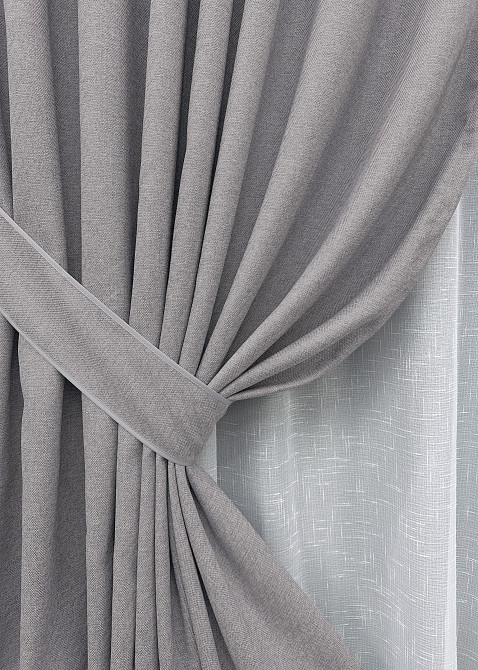 Комплект штор VR-Textil льон преміум ELEMENTA 200х270 2шт і Тюль 600х270 1866ш-115т світло-сірий з білим 71-067/7 Київ - фото 4
