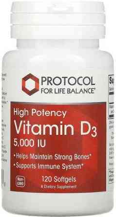 Вітамін Д3, Vitamin D3, Protocol for Life Balance, 5000 МО, 120 гелевих капсул Київ