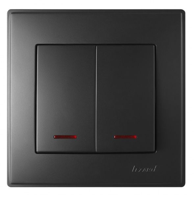 LESYA Вимикач подвійний антрацит з підсвіткою Lezard Харків - фото 1