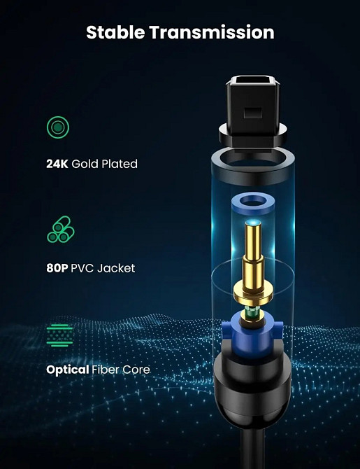 Кабель оптичний UGreen AV122 Toslink-Toslink Optical Audio Cable 70892 (Чорний, 2м) Николаев - изображение 5