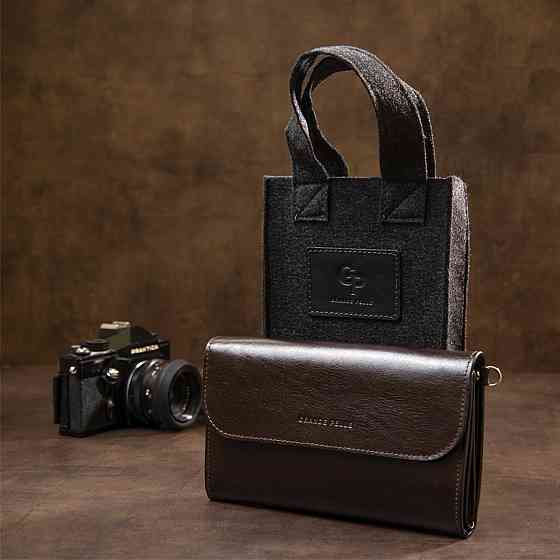 Чоловічий клатч з натуральної шкіри Коричневий (GRANDE PELLE) Київ