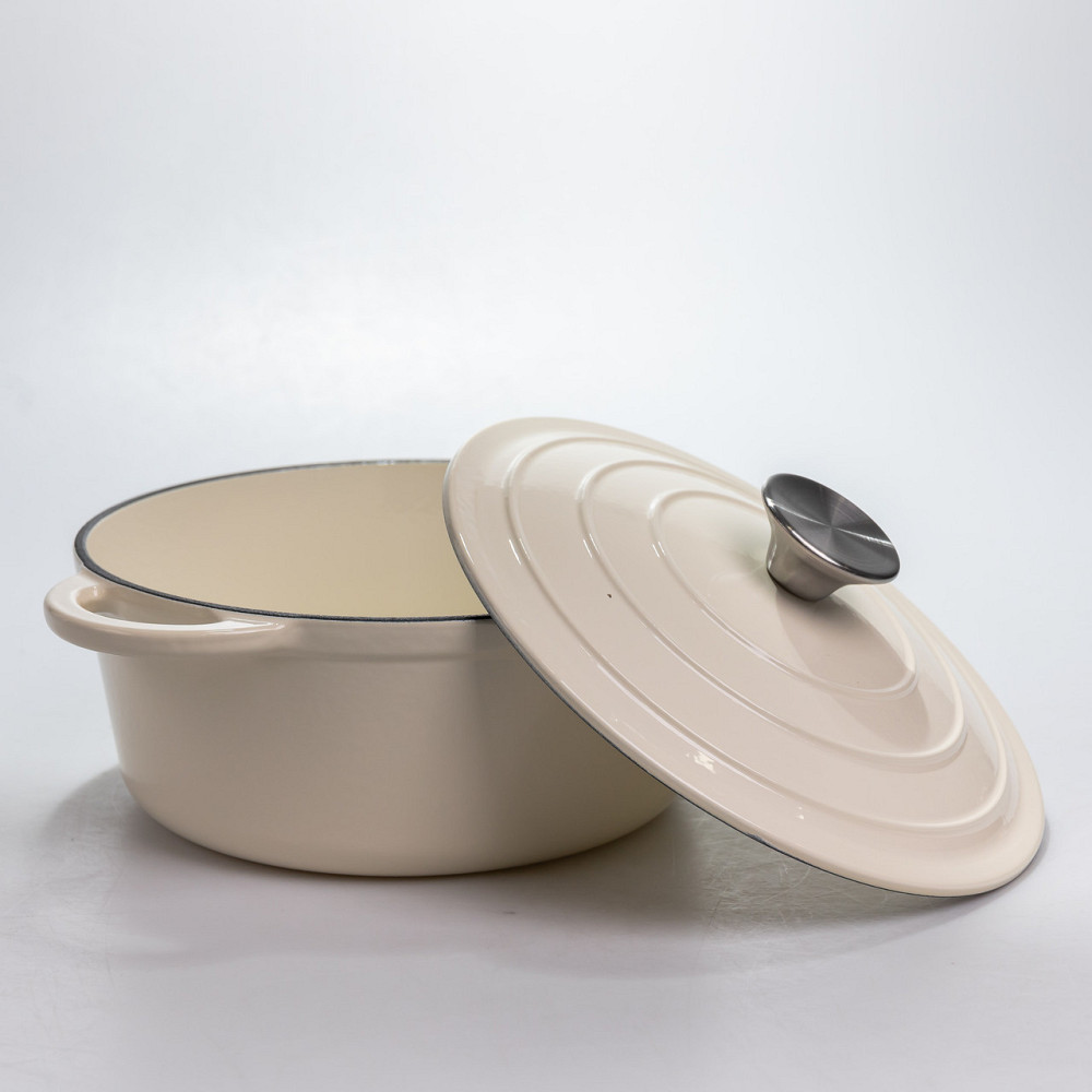 Каструля чавунна 2.5 л емальована з кришкою посуд для тушкування запікання томління кухонна Біла HP-1-14-WHITE Київ - фото 2