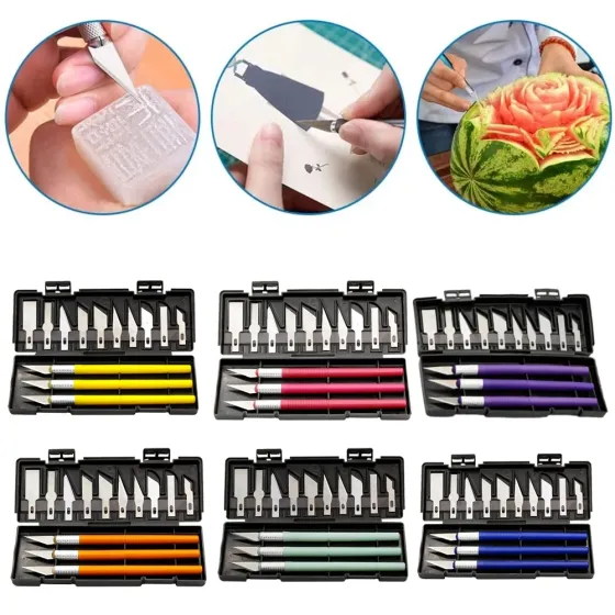 Прецизионные ножи 3шт и 13 сменных лезвий для дерева кожи пластика набор в кейсе Киев