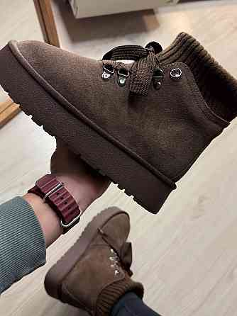 Уггі жіночі Hengji 007-7 замшеві шнурівка зі шкарпеткою коричневі, 37, 23,5 см Київ