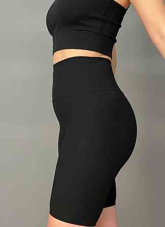 Шорты женские Kenalin 500-4 велосипедки рубчик с широким поясом тонкие черные, черный, SM Киев