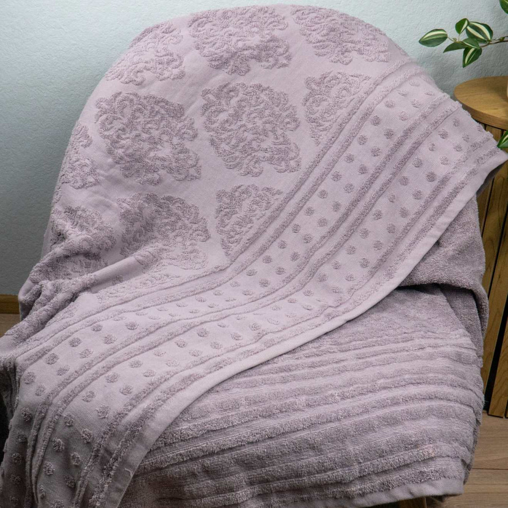 Простынь-покрывало жаккардовое махровое 100% Хлопок GM TEXTILE 190x200см 400г/м2 (Светло-Лавандовый) Сумы - изображение 4