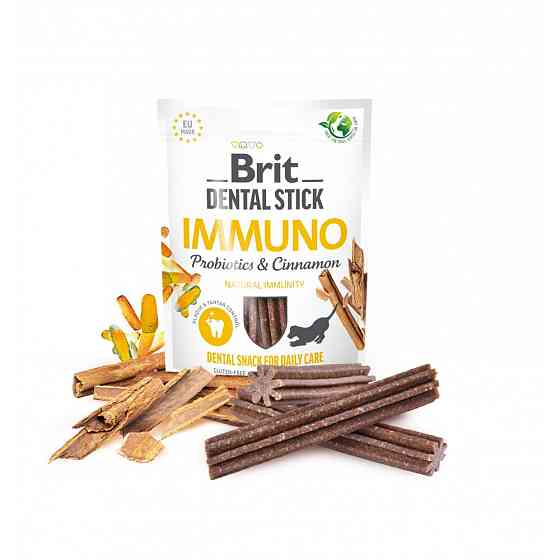Лакомства для собак Brit Dental Stick Immuno для крепкого иммунитета, пробиотики и корица, 7 шт, 251 г Винница