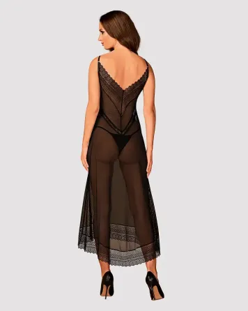 Напівпрозора довга сорочка Obsessive Estiqua chemise XL/2XL, чорний, асиметричний крій Львов