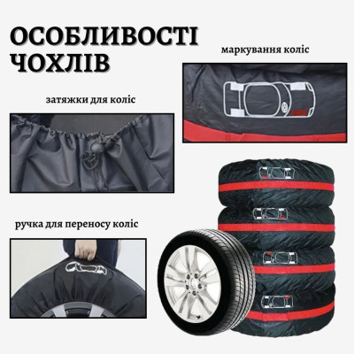 Чохол для зберігання автомобільних коліс Poputchik розмір L R17-20, 4 шт (16-002/4шт) Вінниця - фото 2