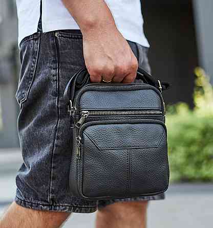 Мужская черная сумка-барсетка из натуральной кожи Tiding Bag M2237A Каменское