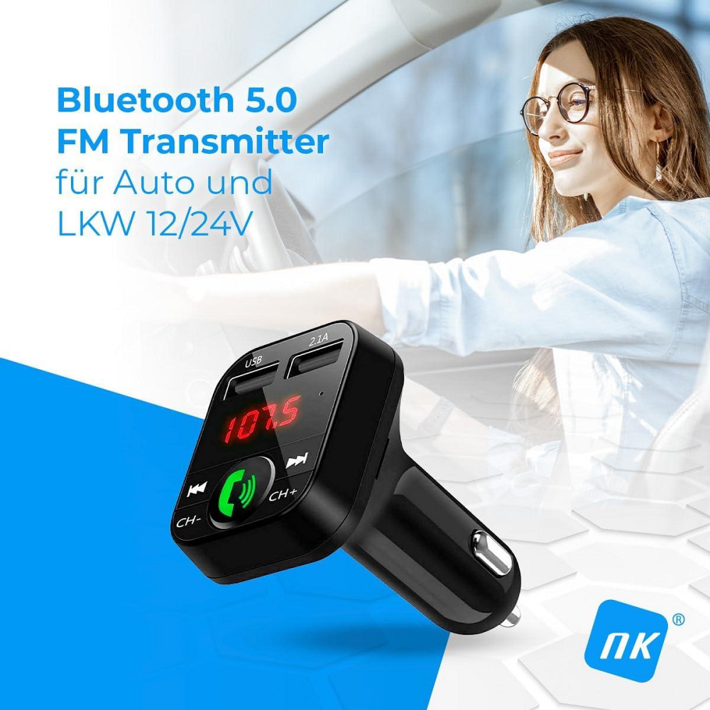 FM-трансмітер для авто NK FM2102 Bluetooth V5.0 Hands-Free мікрофон два USB QC 2.1A 12/24V Київ - фото 7