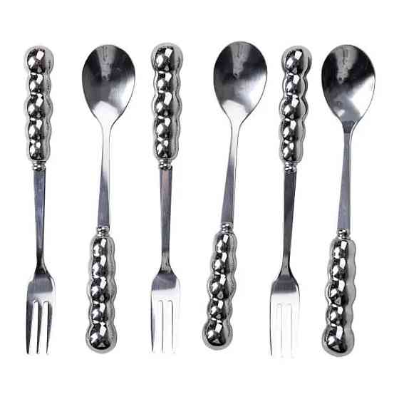 Набор десертных вилок и ложек на 3 персоны с подставкой из фарфора 7 предметов Серый HP-20-61 Киев