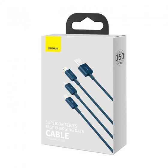 Кабель Baseus 3в1 Fast Charging MicroUSB+TypeC+Lightning 3.5A CAMLTYS-03 (Блакитний, 1.5м) Николаев
