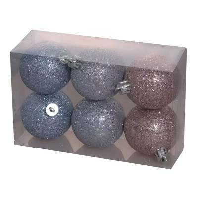 Ялинкова іграшка Chomik пластикові кульки комплект 6 шт, 6 см, блакитний, рожевий, сріблястий (5900779840577) Вінниця - фото 1