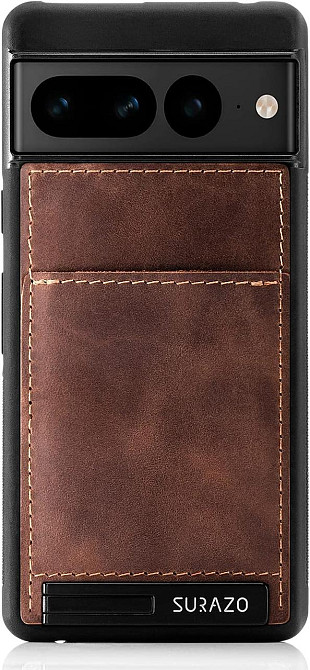 Чехол для Google Pixel 7 Pro из натуральной кожи, ударопрочный, со слотом для карты, подставкой, коричневый Киев - изображение 6