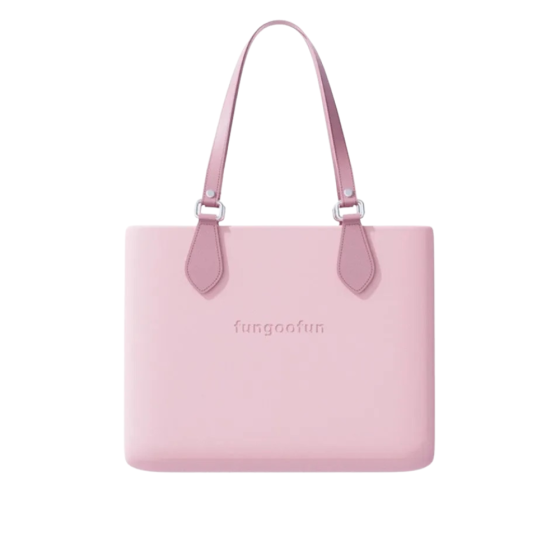 Женская сумочка шопер силиконовая на плечо с двумя комплектами ручек с подкладкой на молнии Fungoofun, розовая Каменец-Подольский