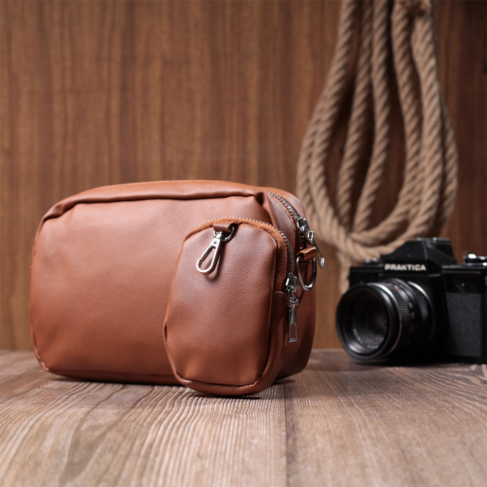 Женская сумка кросс-боди с монетницей из экокожи Vintage 22795 Рыжий Киев - изображение 10