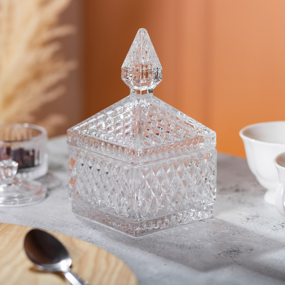 Yiwu Цукерниця скляна з кришкою 8.5х8.5х15 см квадратна HP-YH-27 Коломия - фото 7