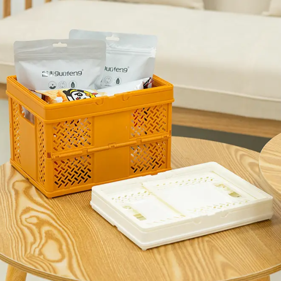 Складний кошик для зберігання з ручками, пластиковий органайзер для дрібниць, 24×18×16 см, колір помаранчевий Кам'янець-Подільський