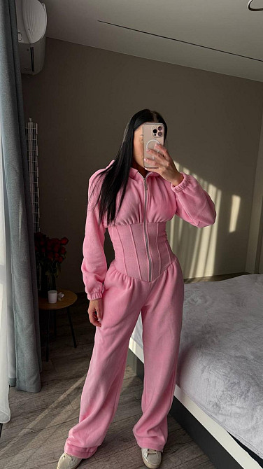 Жіночий стильний теплий корсетний комбінезон двосторонній фліс Рожевий, 44/46 Одеса - фото 1