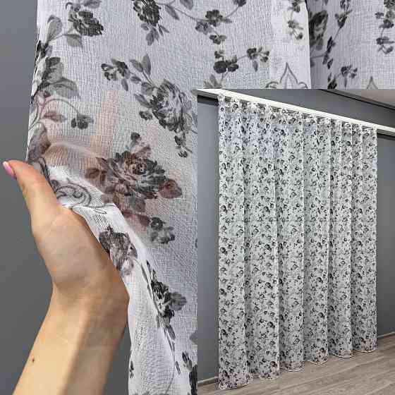 Тюль VR-Textil 909т Flora Батист Білий з чорно-білим 200х270 см (42-1165) Київ