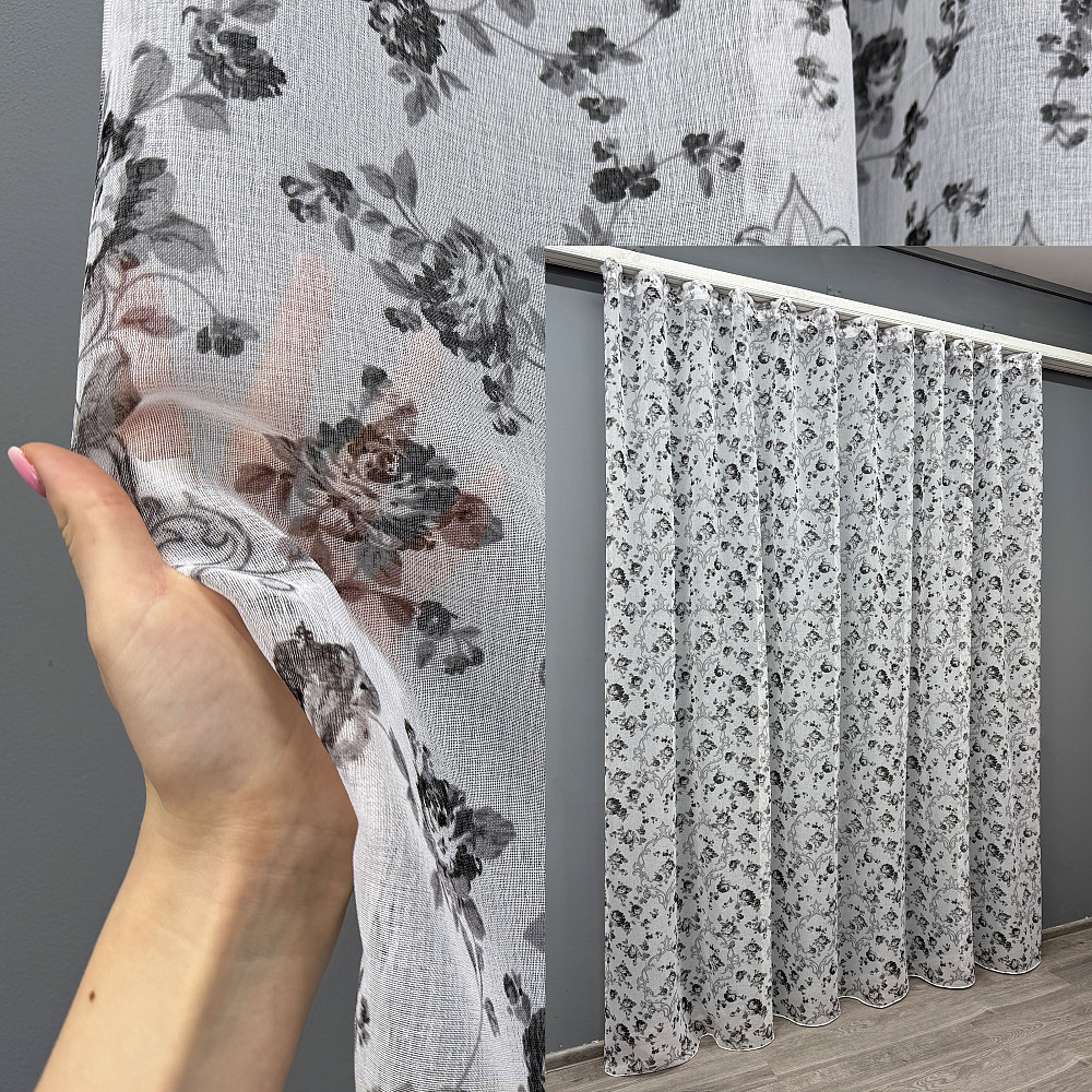 Тюль VR-Textil 909т Flora Батист Білий з чорно-білим 200х270 см (42-1165) Київ - фото 1