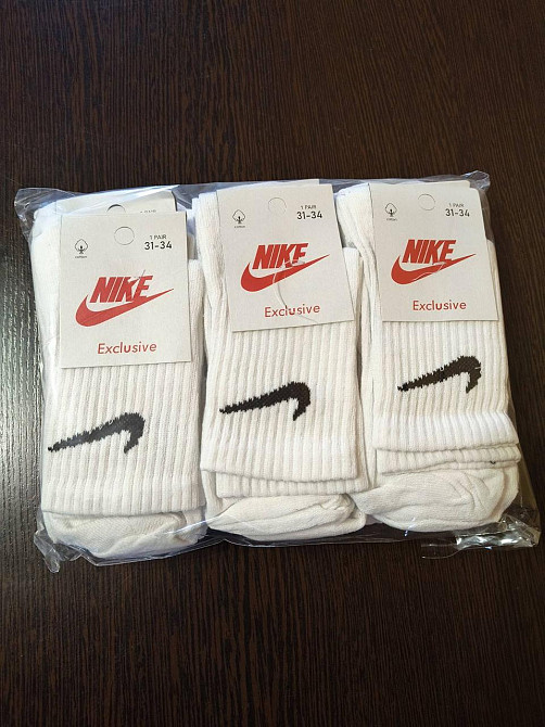 Детские высокие качественные хлопковые носки белые в наборе по 6 штук Nike. Размер 31-34 Киев - изображение 3