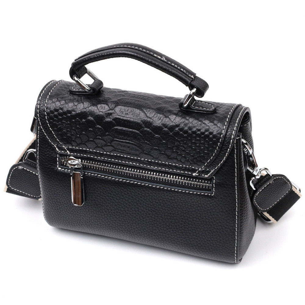 Кожаная сумка для женщин с интересной защелкой Vintage 22416 Черная Киев - изображение 2